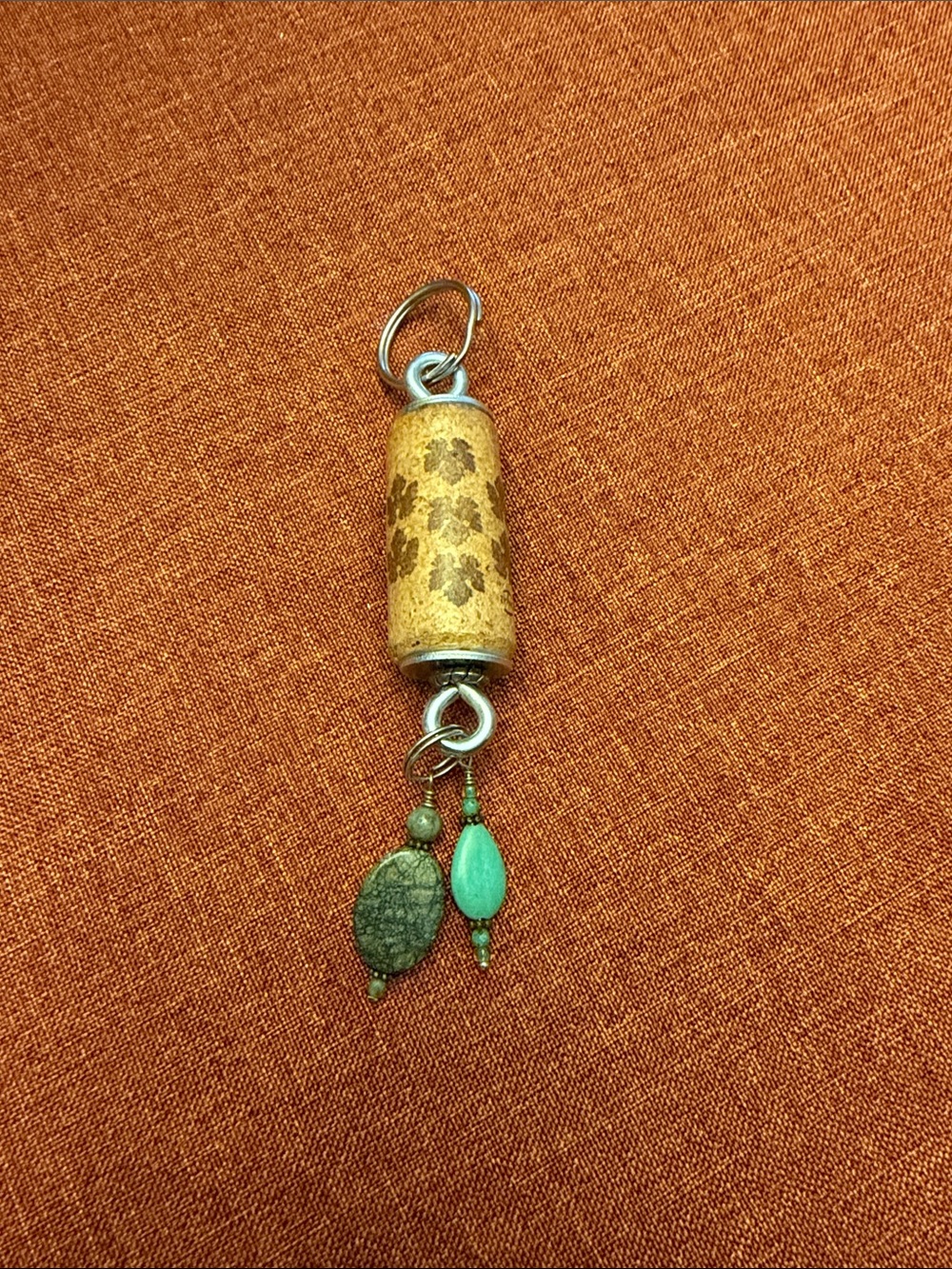 Handmade Cork and Turquoise Charm Keychain